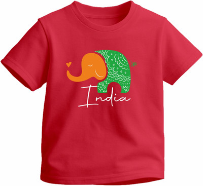 Luv My India Boys & Girls Graphic Print Pure Cotton Regular T Shirt(Red, Pack of 1)