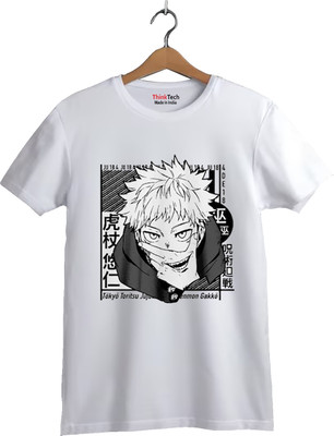 Think Tech Boys Printed Cotton Blend Regular T Shirt(White, Pack of 1)