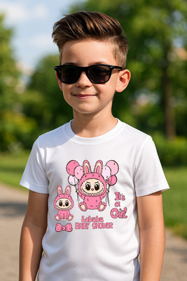 fashionbites Boys & Girls Printed Polyester Regular T Shirt(White, Pack of 1)