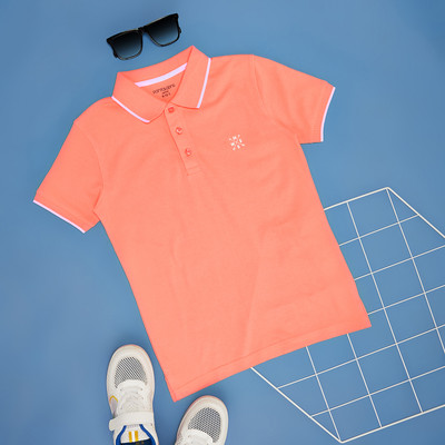 Pantaloons Junior Boys Solid Pure Cotton Regular T Shirt(Pink, Pack of 1)