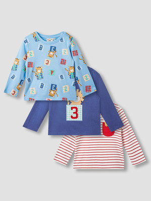 JUNIORS by Babyshop Baby Boys Printed Pure Cotton Regular T Shirt(Multicolor, Pack of 3)