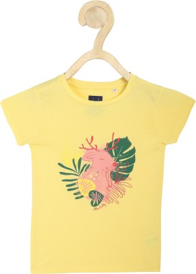 Allen Solly Girls Printed Pure Cotton Regular T Shirt(Yellow, Pack of 1)