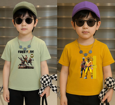 Lecowar Boys Graphic Print Polyester Regular T Shirt(Green, Yellow, Pack of 2)