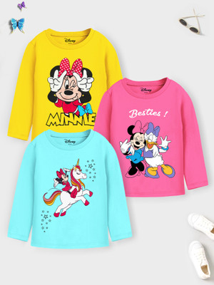 DISNEY BY MISS & CHIEF Girls Cartoon Cotton Blend Regular T Shirt(Multicolor, Pack of 3)