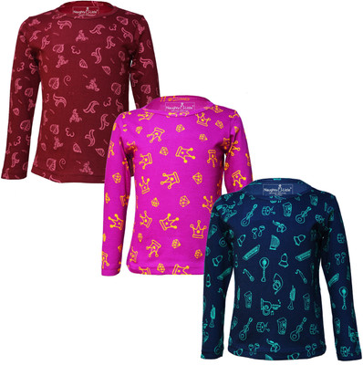 Eazy Trends Girls Printed Pure Cotton Regular T Shirt(Multicolor, Pack of 3)