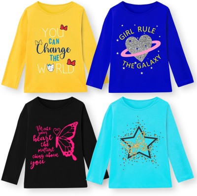 Lavi-Tavi Boys & Girls Printed Cotton Blend T Shirt(Multicolor, Pack of 4)