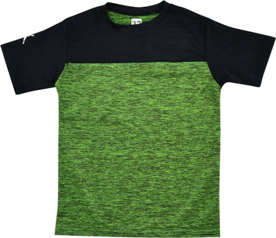 mdp Boys & Girls Printed Cotton Blend Regular T Shirt(Green, Pack of 1)
