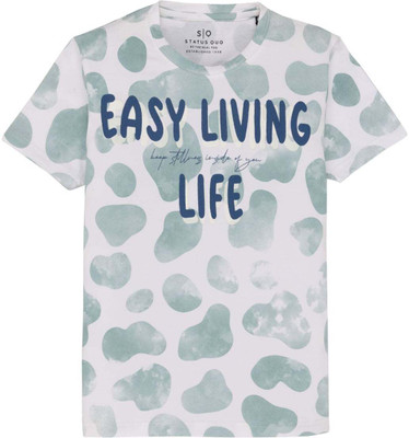 Status Quo Boys Typography, Printed Pure Cotton Regular T Shirt(Green, Pack of 1)