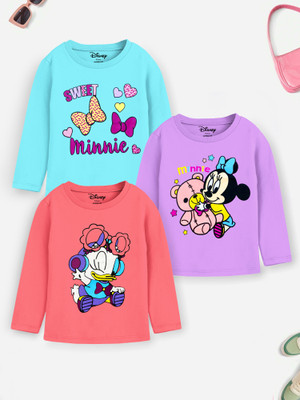 DISNEY BY MISS & CHIEF Baby Girls Cartoon Cotton Blend Regular T Shirt(Multicolor, Pack of 3)