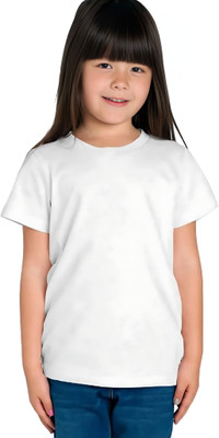 ORATEES Girls Solid Pure Cotton Regular T Shirt(White, Pack of 1)
