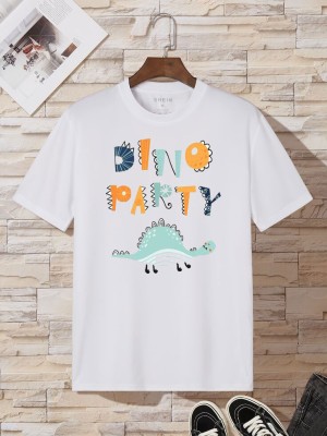 kp Boys & Girls Printed Cotton Blend T Shirt(White, Pack of 1)