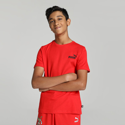 PUMA Boys Printed Cotton Blend Regular T Shirt(Red, Pack of 1)