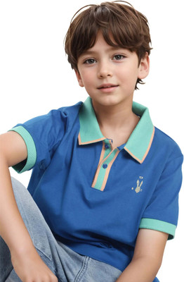 Rare Ones Boys Colorblock Cotton Blend Regular T Shirt(Blue, Pack of 1)