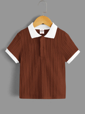 EMBLICA Boys Printed Cotton Blend Regular T Shirt(Brown, Pack of 1)