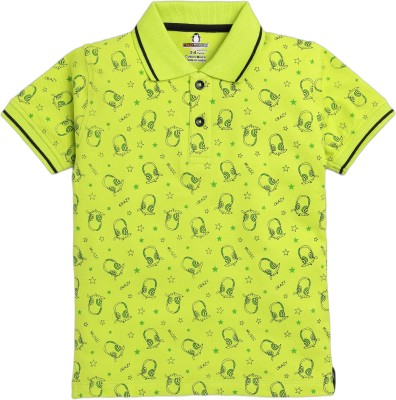 CRAZYPENGUIN ELITE Boys Printed Cotton Blend T Shirt(Green, Pack of 1)