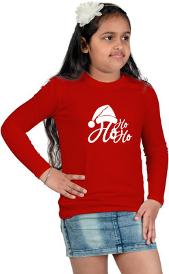 CHOMMBOOKA TRENDING Girls Printed Cotton Blend Regular T Shirt(Red, Pack of 1)