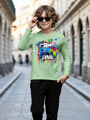KILLER Boys Printed Pure Cotton Regular T Shirt(Light Green, Pack of 1)