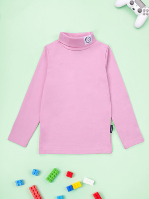 KiddoPanti Boys & Girls Solid Cotton Blend Regular T Shirt(Pink, Pack of 1)