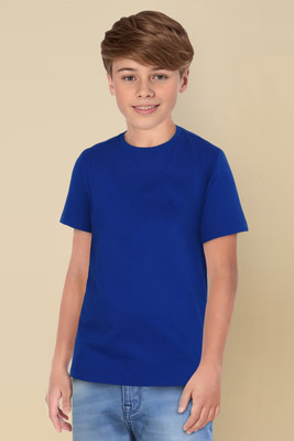 KiddieKisses Boys Solid Cotton Blend Regular T Shirt(Blue, Pack of 1)