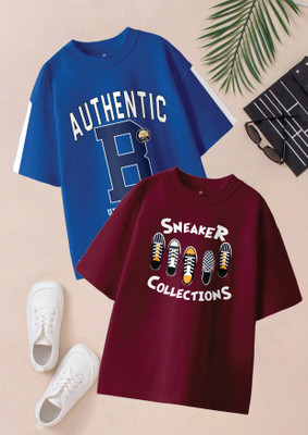Codez Boys Printed Pure Cotton Oversized T Shirt(Multicolor, Pack of 2)