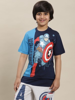 kidsville Boys Graphic Print Cotton Blend T Shirt(Blue, Pack of 1)