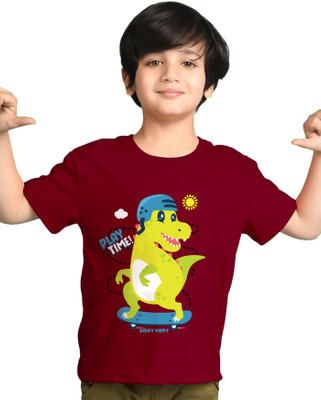 AUSK Boys Printed Cotton Blend Regular T Shirt(Maroon, Pack of 1)