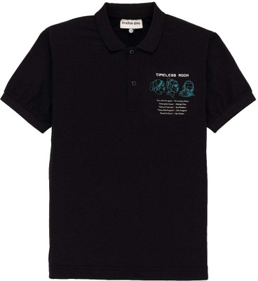 Status Quo Boys Printed Cotton Blend Regular T Shirt(Black, Pack of 1)