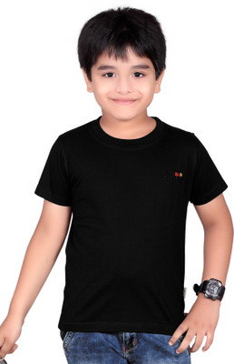 dongli Boys Solid Cotton Blend Regular T Shirt(Black, Pack of 1)