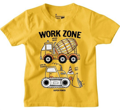 BonOrganik Boys Printed Pure Cotton Regular T Shirt(Yellow, Pack of 1)