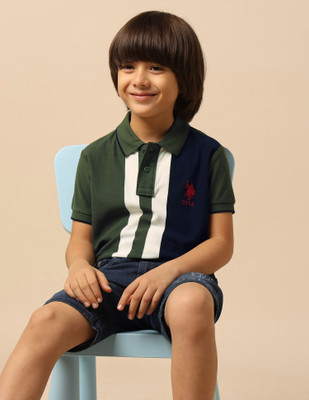 U.S. POLO ASSN. Boys Colorblock Pure Cotton Regular T Shirt(Green, Pack of 1)