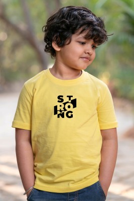 CHOMBOOKA Boys Typography Pure Cotton Regular T Shirt(Yellow, Pack of 1)