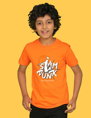 Nusyl Boys Graphic Print Cotton Blend Regular T Shirt(Orange, Pack of 1)