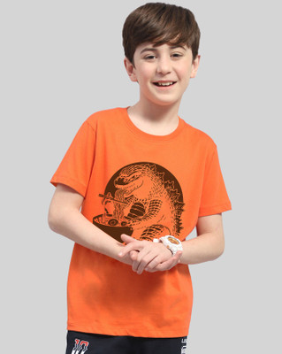 Kiddy Viddy Boys Printed Cotton Blend Regular T Shirt(Orange, Pack of 1)