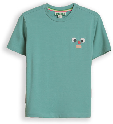 pilolo Baby Boys & Baby Girls Printed Pure Cotton Regular T Shirt(Light Green, Pack of 1)