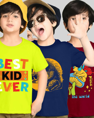 ENITOR Boys Printed Cotton Blend Regular T Shirt(Multicolor, Pack of 3)