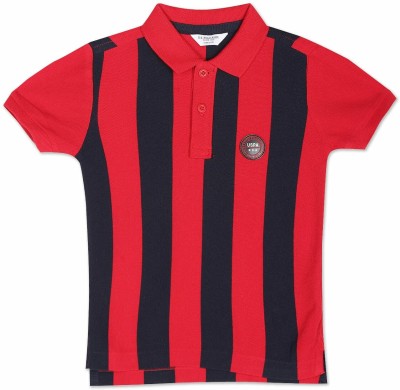 U.S. POLO ASSN. Baby Boys Striped Pure Cotton T Shirt(Red, Pack of 1)