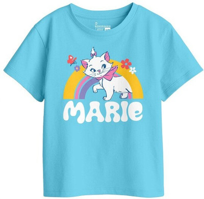 BonOrganik Girls Printed Pure Cotton Regular T Shirt(Blue, Pack of 1)