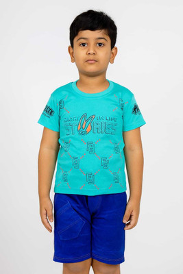 HMAGURI Boys Printed Cotton Blend Regular T Shirt(Green, Pack of 1)