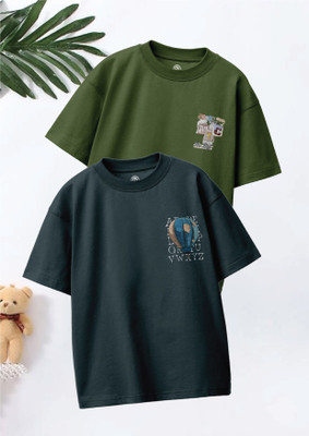 Codez Boys Graphic Print Pure Cotton Oversized T Shirt(Multicolor, Pack of 2)