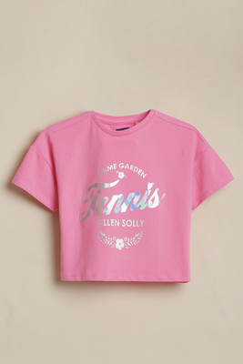 Allen Solly Girls Printed Cotton Blend Regular T Shirt(Pink, Pack of 1)
