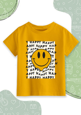 Billion Boys Graphic Print Pure Cotton Regular T Shirt(Yellow, Pack of 1)