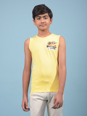 CRIMSOUNE CLUB Boys Graphic Print Cotton Blend Slim T Shirt(Yellow, Pack of 1)