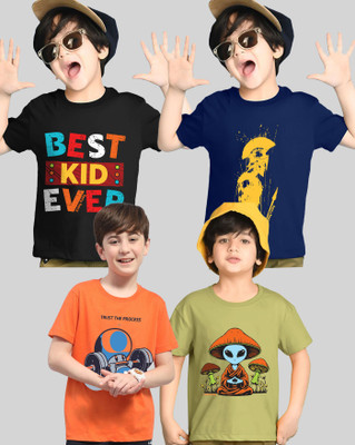 AOOSH Boys Printed Cotton Blend Regular T Shirt(Multicolor, Pack of 4)