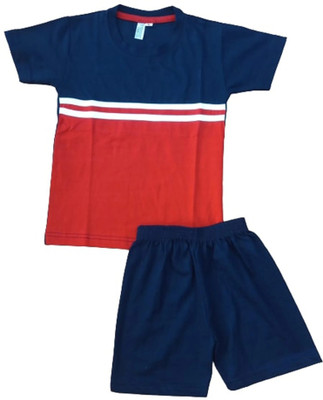 NewLadiesZone Boys Striped Pure Cotton Regular T Shirt(Dark Blue, Pack of 1)