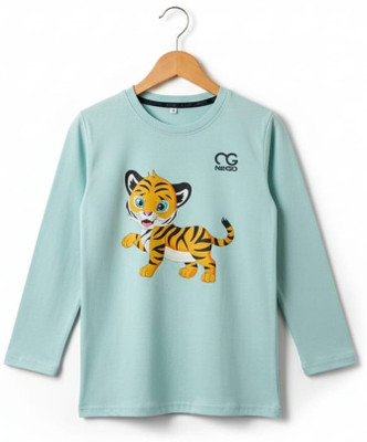 Nexgo Baby Boys & Baby Girls Printed Cotton Blend Regular T Shirt(Light Blue, Pack of 1)