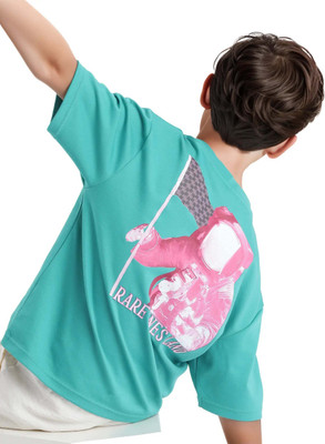 Rare Ones Boys Graphic Print Cotton Blend Oversized T Shirt(Green, Pack of 1)