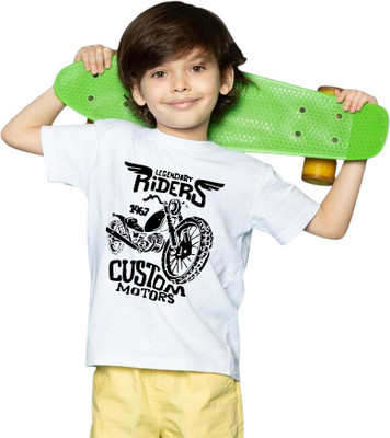 Moldify Boys & Girls Printed Pure Cotton Regular T Shirt(White, Pack of 1)