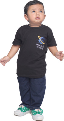 stylestorm Girls Solid Cotton Blend Regular T Shirt(Black, Pack of 1)