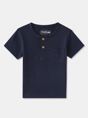 R&B Baby Boys Solid Pure Cotton Oversized T Shirt(Blue, Pack of 1)