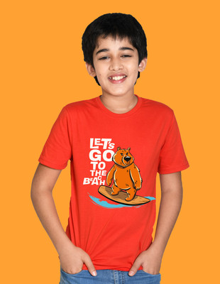 Nusyl Boys Graphic Print Cotton Blend Regular T Shirt(Red, Pack of 1)